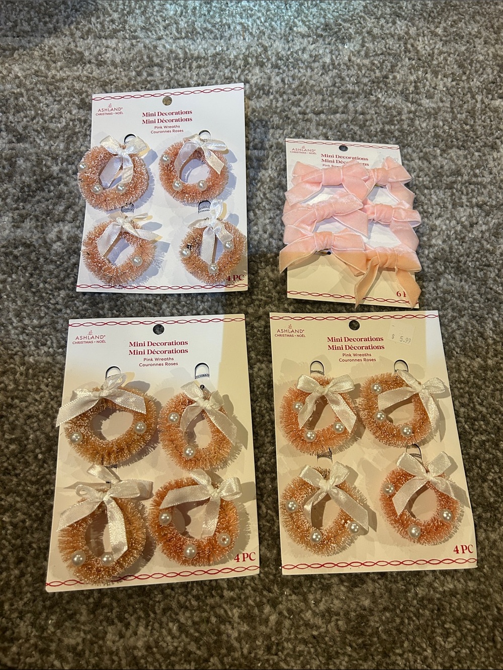 AshlandPink Mini Wreath Party Decorations with Pearls - Set of 4